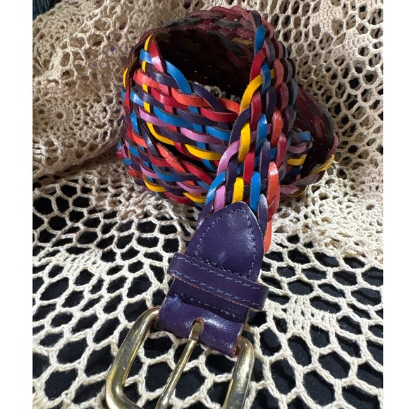 Unbranded Accessories - Vintage Multicolor Braided Leather Belt Womens M L Purple Red Yellow Y2K